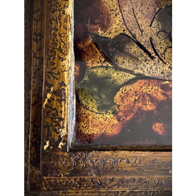 Late 20th Century Peruvian Reverse-Painted Glass Top Gilt Border Wood Side Tables Pair For Sale - Image 12 of 15