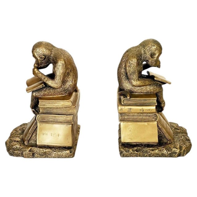 Bookends Depicting Sculptures of Monkeys in Gilded Metal, France, 1970s, Set of 2 For Sale - Image 14 of 14
