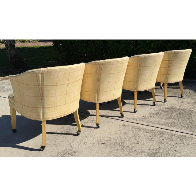 Sherrill Furniture Vintage Sherrill Furniture Bucket Dining Chairs on Casters in Plaid Upholstery, Set of 4 For Sale - Image 4 of 16