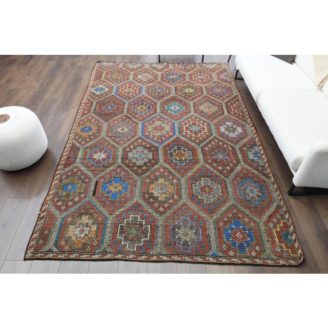 1970s Vintage Turkish Oushak Handmade Wool Cotton Red Area Rug For Sale In San Francisco - Image 6 of 12