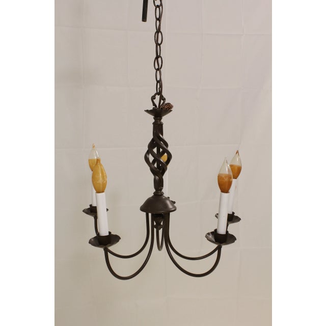 Metal Small 5 Light Brown Iron Chandelier For Sale - Image 7 of 7