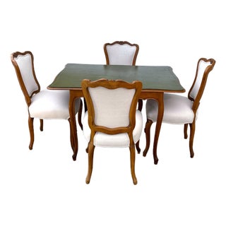 Leather Top Game Table With 4 Chairs For Sale