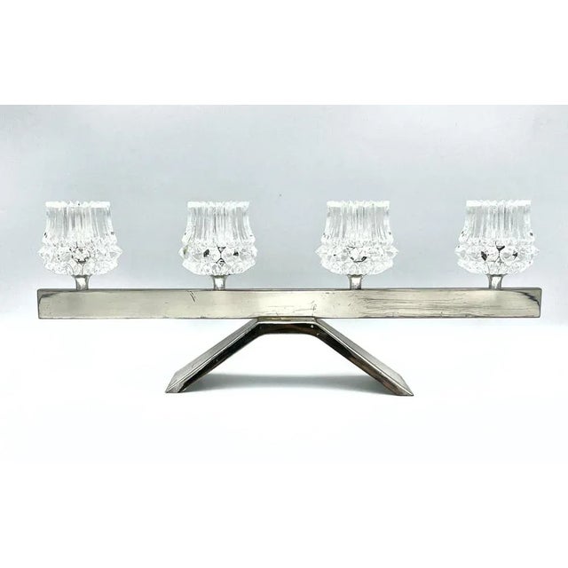 Mid-Century Steel & Crystal Glass Candleholder, 1970s For Sale - Image 6 of 6