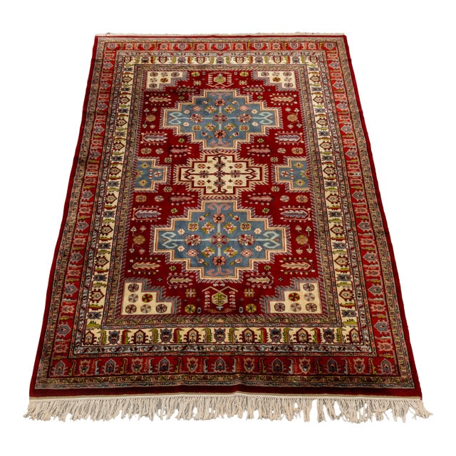 Indian Kazak Style Wool Carpet, 9' 7" X 6' For Sale