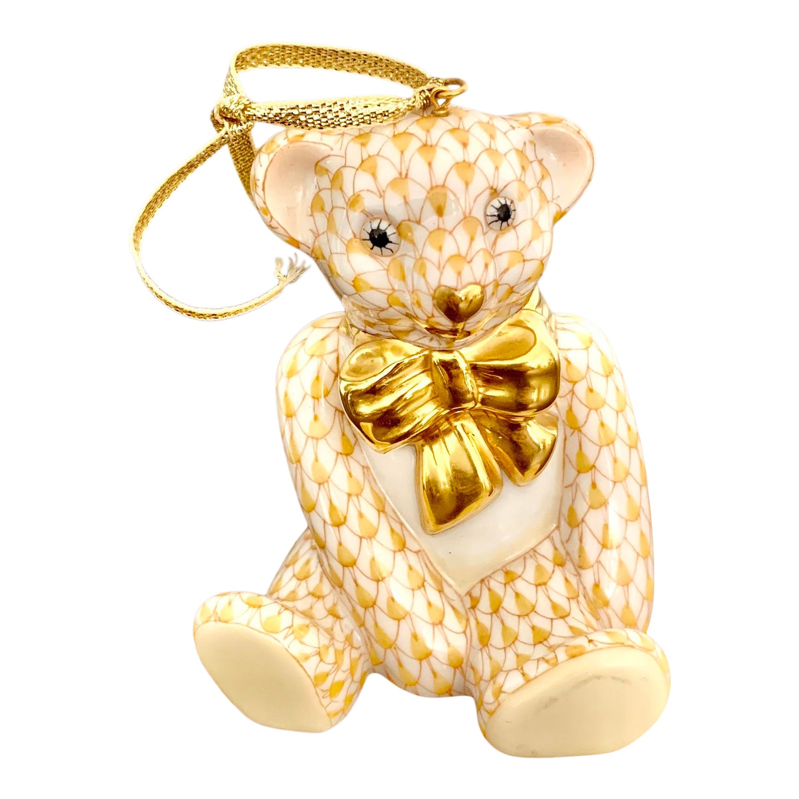 Herend Butterscotch Teddy Bear Ornament With "First of First