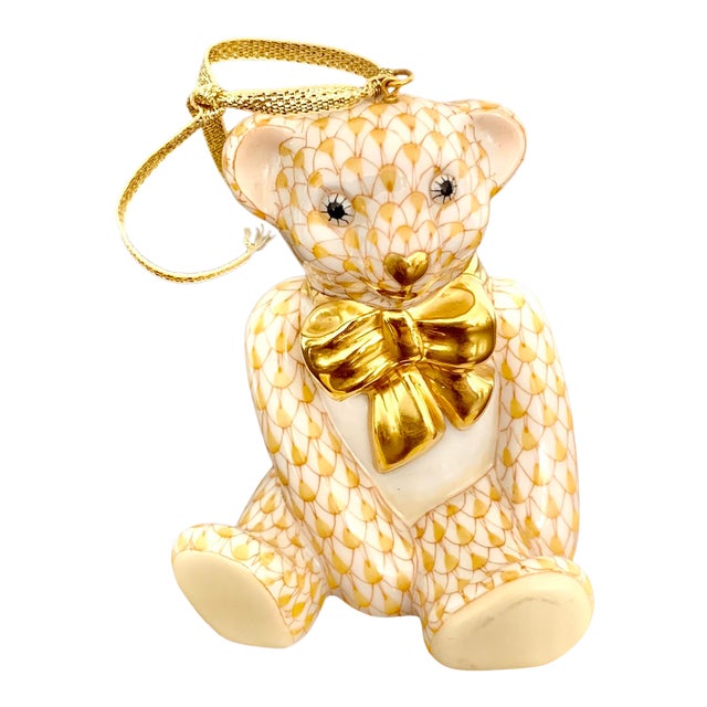 Herend Butterscotch Fishnet Teddy Bear Ornament With "First of First Edition" Stamp For Sale