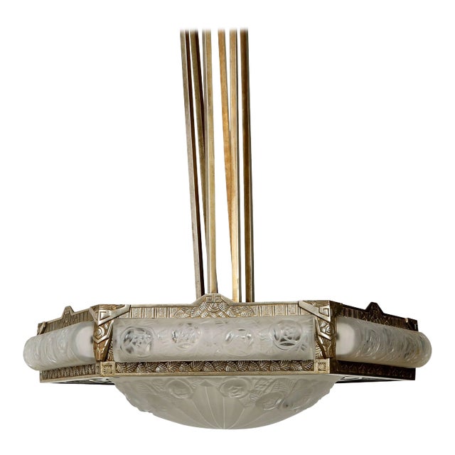 French Art Deco Pendant Chandelier by Degue For Sale
