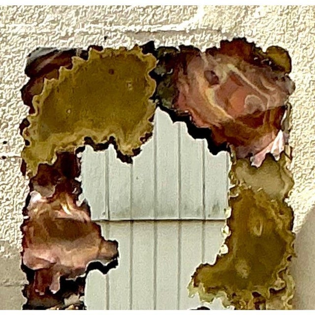 Vintage Mid-Century Modern Brutalist Torch Cut Abstract Mirror After Tom Greene For Sale In West Palm - Image 6 of 10