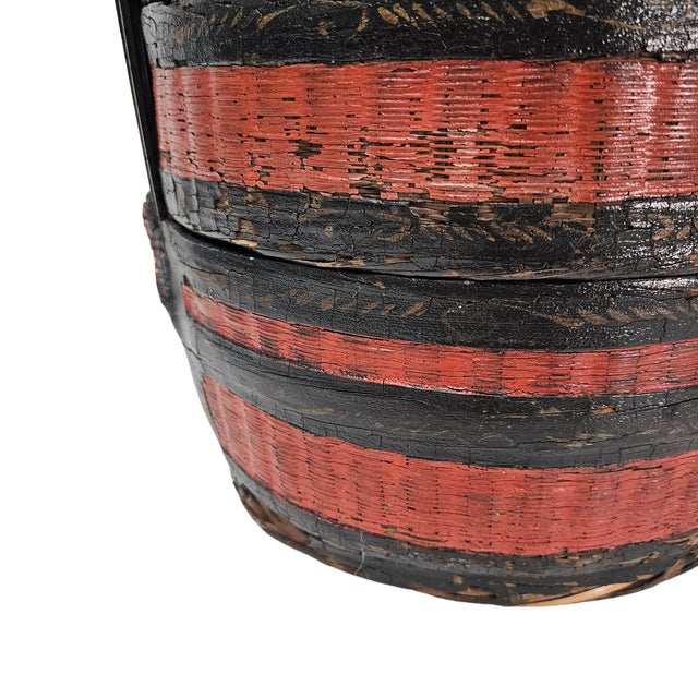 Chinese Red and Black Lacquer Wedding Basket With Handle, Mid-20th Century For Sale - Image 13 of 16
