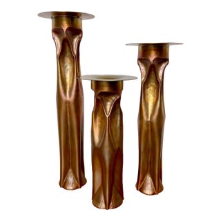 1970s Thomas Roy Markusen Brutalist Copper Candle Holders - Set of 3 For Sale