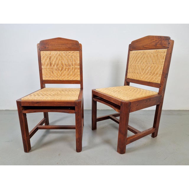 Set of Art Deco Dutch Haagse School Oak Rattan Chair, 1930s For Sale - Image 9 of 15