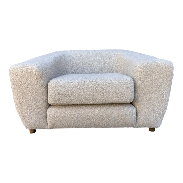 Mid Century Modern Karpen Club Chair Newly Reupholstered in Beige Boucle For Sale