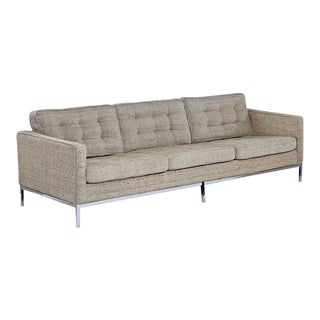 Mid-Century Modern Florence Knoll Original Gray Tuxedo Sofa Chrome Base For Sale