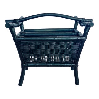 1970s Vintage Bamboo and Wicker Asian Inspired Magazine Rack For Sale