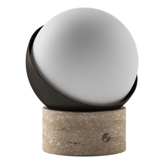 ORB Rechargeable Cordless LED Table Lamp, 3-Levels Brightness Touch Sensor Control, Travertine / Chocolate Bronze For Sale