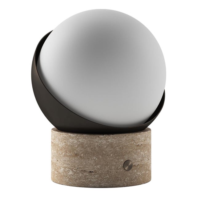 ORB Rechargeable Cordless LED Table Lamp, 3-Levels Brightness Touch Sensor Control, Travertine / Chocolate Bronze For Sale