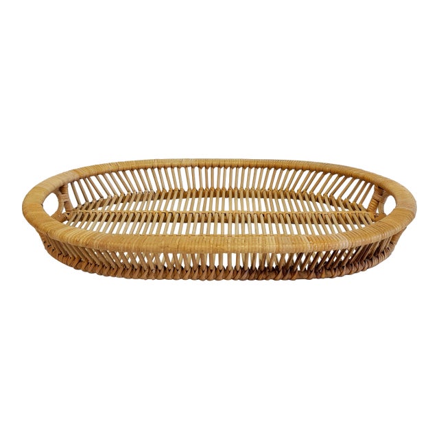 Vintage Albini Style Wrapped Rattan Tray For Sale