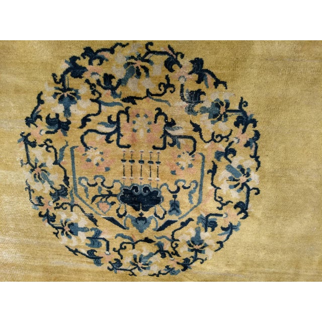 Antique Chinese Peking Rug, Handwoven Ningxia Medallion Pattern, Pale Yellow, 13' X 16' For Sale - Image 15 of 15