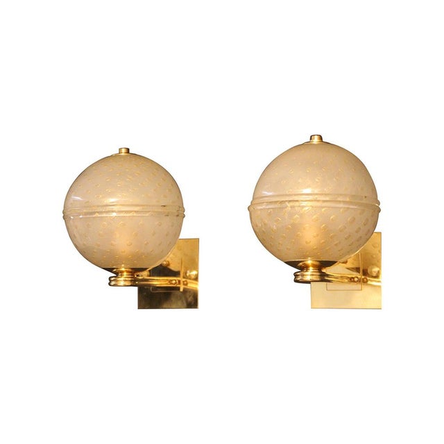This fabulous pair of Venetian sconces of modern Mid-Century or Art Deco style, was entirely handcrafted. It is all...