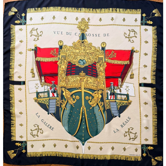 French Hermès La Réale Silk Scarf 1990 by Grygkar Hugo For Sale - Image 3 of 12