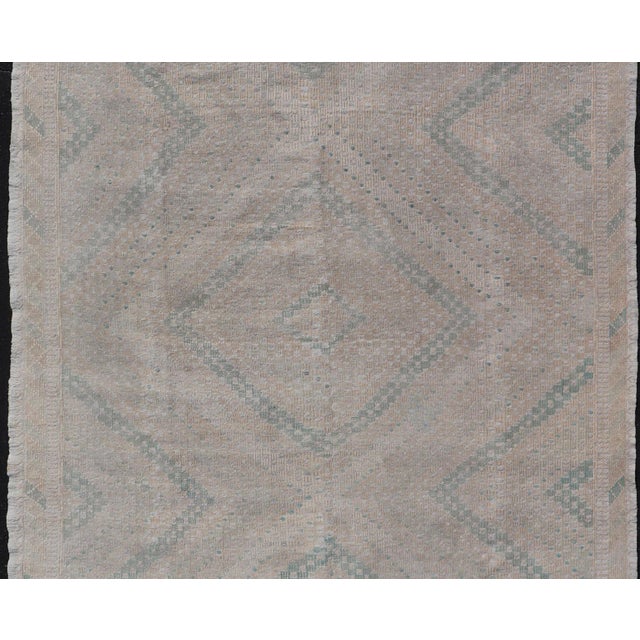 Traditional Embroidered Vintage Hand Woven Turkish Kilim With Geometric Diamond Design For Sale - Image 3 of 12