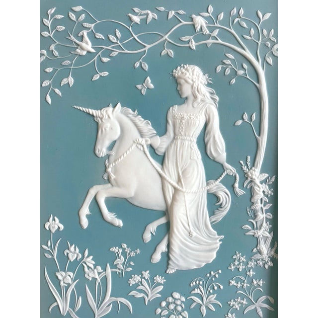 The Lady and The Unicorn" Porcelain by George McMonigle Franklin Mint is a large, framed porcelain picture featuring a...