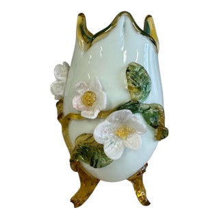 Antique Victorian Stevens & Williams Applied Floral Decorated 8" Art Glass Vase For Sale
