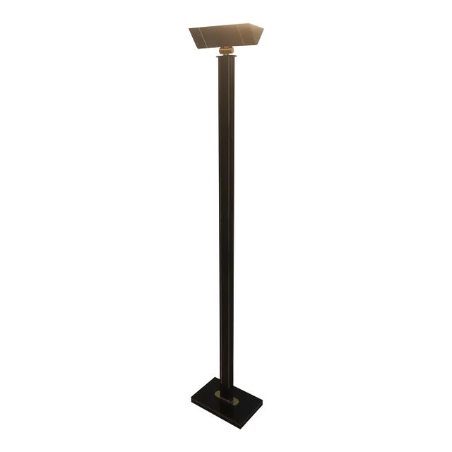 Circa 1970 French Black Lacquered and Brass Floor Lamp For Sale