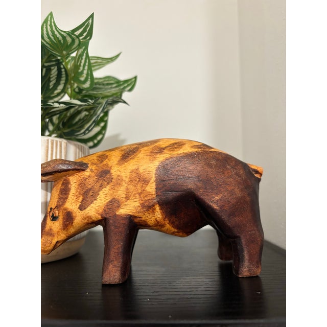 Vintage Hand-Carved Wood Pig Folk Art Sculpture For Sale - Image 10 of 10