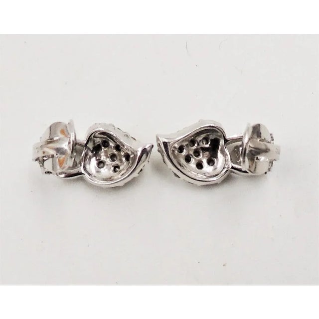 Modern 1950s Pennino Rhodium Plated Pave Clear Rhinestone Leaf Clip Earrings - 2 Pieces For Sale - Image 3 of 10