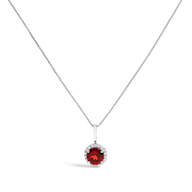 10K White Gold Red Garnet and 3/8 Cttw Diamond Halo Jewelry Set (Earrings, Pendant & Ring) For Sale - Image 4 of 6