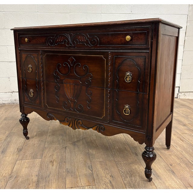 This is a beautiful antique Art Deco- or Art Nouveau-style carved wood dresser or chest. It features gorgeous design,...