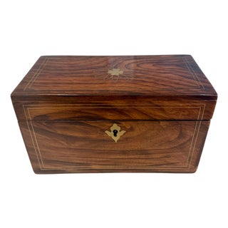 19th Century Anglo Indian Rosewood Tea Caddy With Brass Inlay For Sale