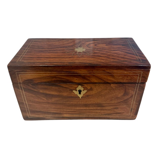 19th Century Anglo Indian Rosewood Tea Caddy With Brass Inlay For Sale