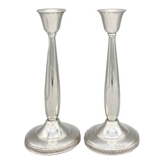 Mid Century Minimalist Keystoneware Silver Plate Candlesticks Candle Holders - a Pair For Sale