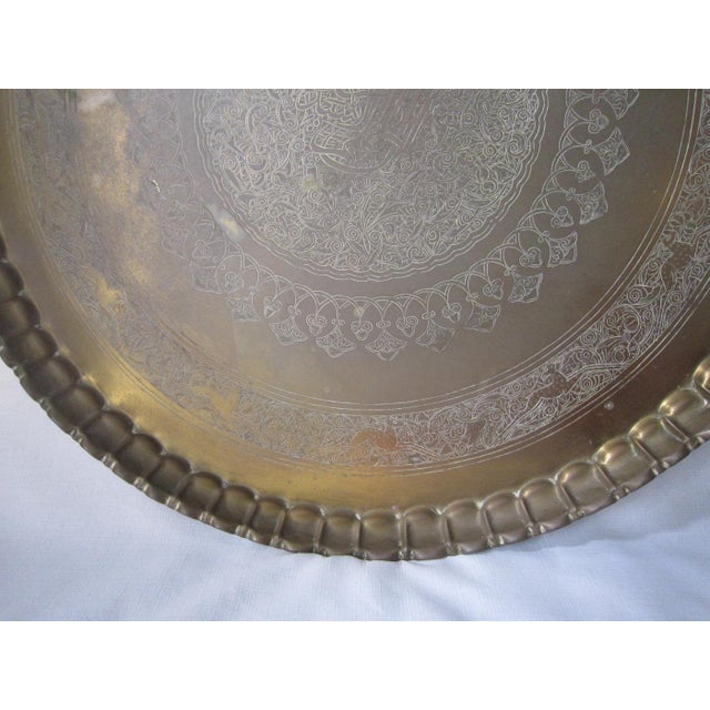1970s Large Moroccan Brass Tray, 32" For Sale - Image 4 of 4