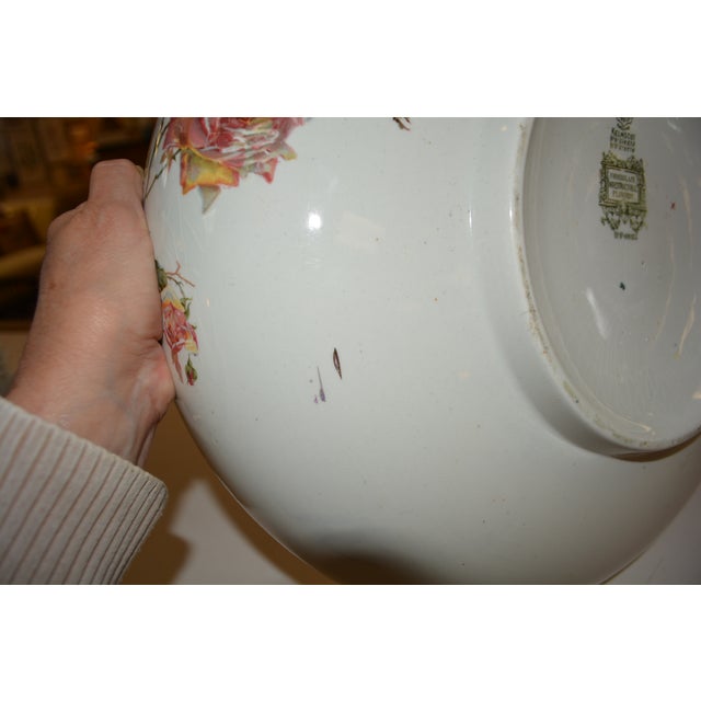 Antique Art Nouveau Doulton Burslem Kelmscott Transferware Wash Basin / Bowl W/ Pink Roses For Sale - Image 17 of 18