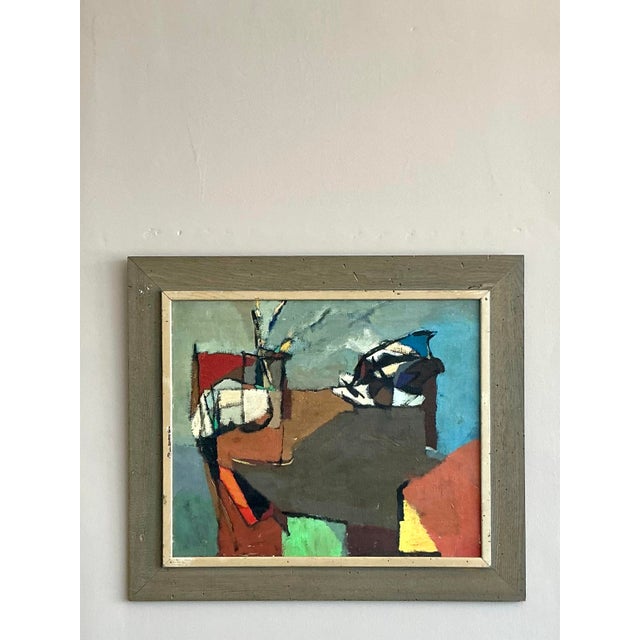 Vintage Boho Abstract Painting Oil on Canvas For Sale - Image 11 of 11