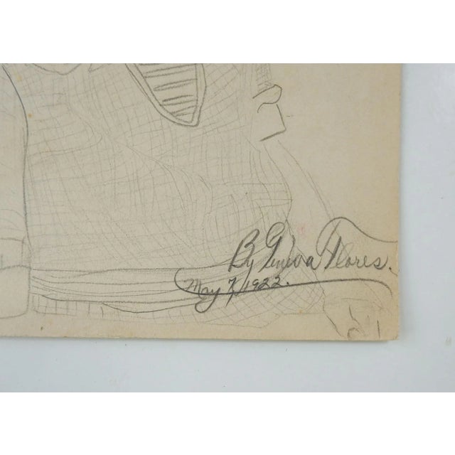 Vintage 1922 pencil on paper portrait drawing of young woman. Signed and dated Geneva Flores (1906-2008) Texas. Unframed,...