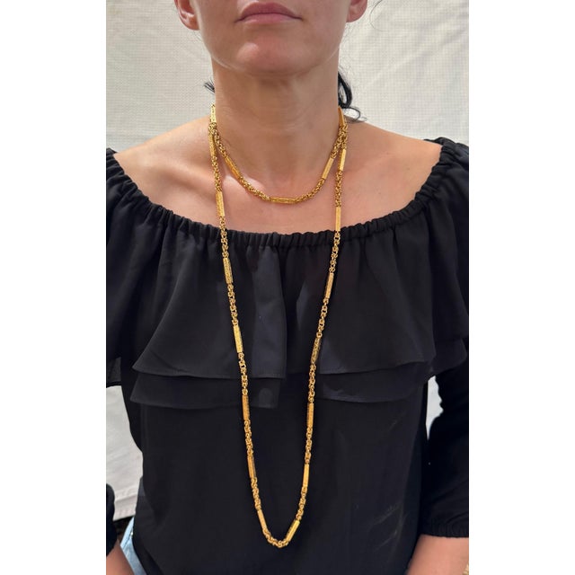 Vintage 63 Gm 18 Karat Yellow Gold Handmade Chain 30 Inch Unique Opera Length For Sale - Image 12 of 18