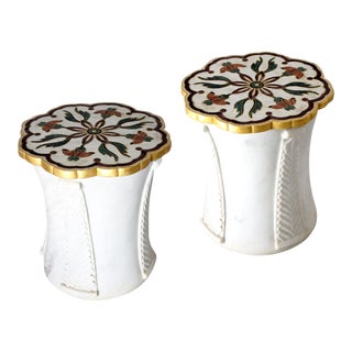 Set of Two Mughal Side Tables in White Marble by Paul Mathieu For Sale