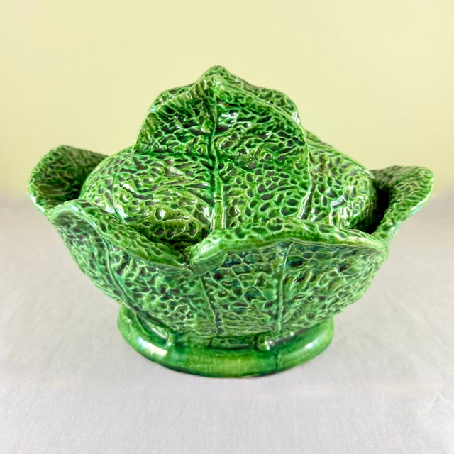 Rustic Portuguese Majolica Cabbage Leaf Tureen, Circa 1930s For Sale - Image 4 of 18
