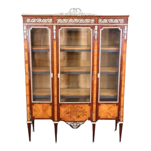 Rosewood and Satinwood Silver Plated Bronze Mounted Louis XVI French Vitrine