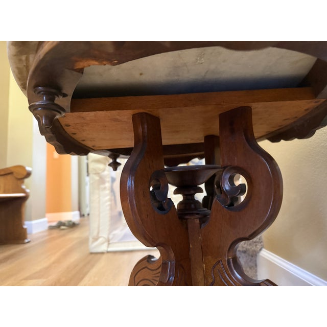 Victorian Antique Victorian Walnut Marble Top Table For Sale - Image 3 of 12