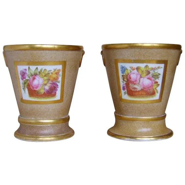 19th Century Early 19th Century English Coalport Porcelain Cachepot Vase Planters Root Pots and Stands 1805 - 1810 - a Pair For Sale - Image 5 of 5