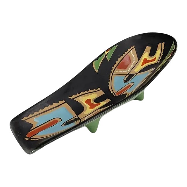 Mid-Century Deruta Italian Hand-Painted Ceramic Abstract Art Platter, 9" For Sale