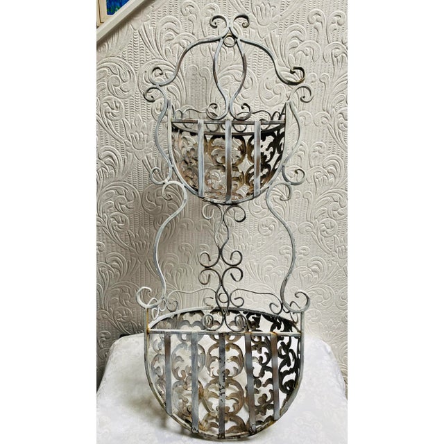 Vintage 1960s White Iron and Metal Hollywood Regency Double Wall Planter For Sale - Image 12 of 13