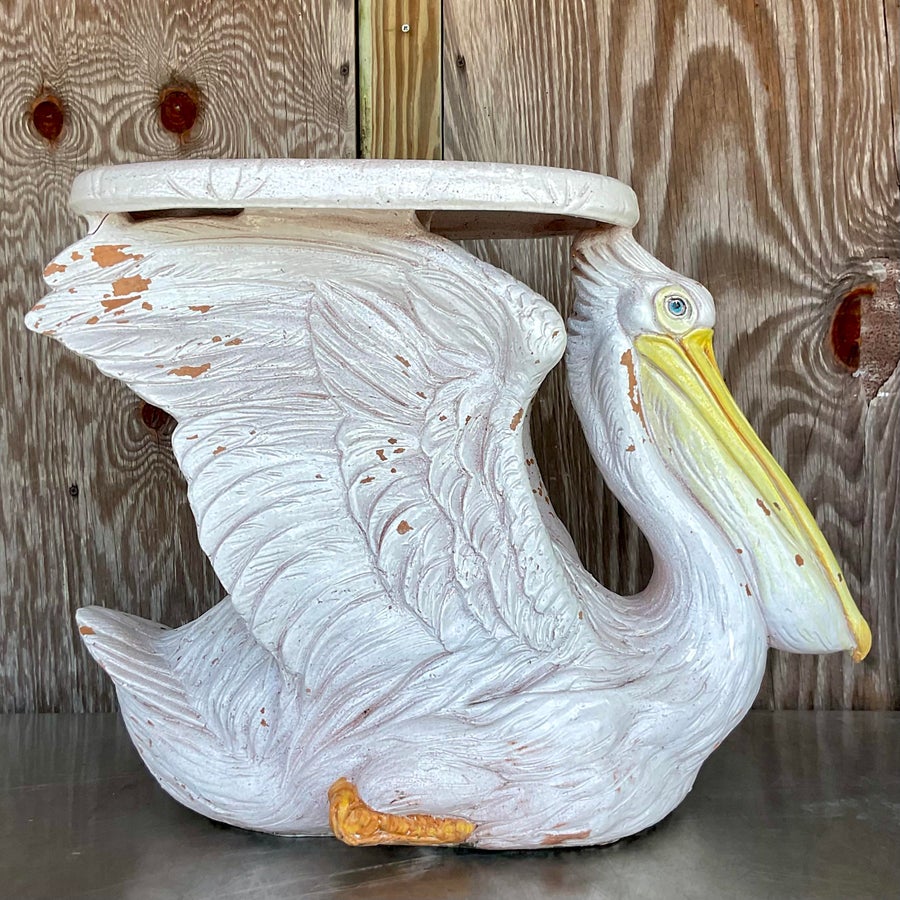 SALE!! 70s woolポンチョpelican vintage Vintage Lefton Pelican Sitting on Log 07222 Figurine Porcelain 4 3