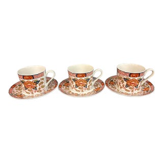 Mid 20th Century Mid Century Imari Style Cup and Saucer in the Peony Pattern by Georges Briard - Set of Three For Sale