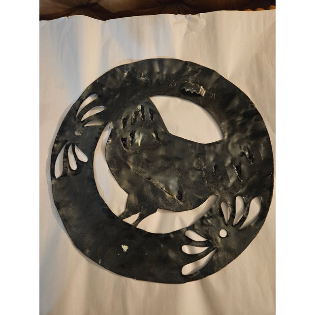 1980s Vintage Hand-Painted Metal Rooster Wall Art For Sale - Image 5 of 5